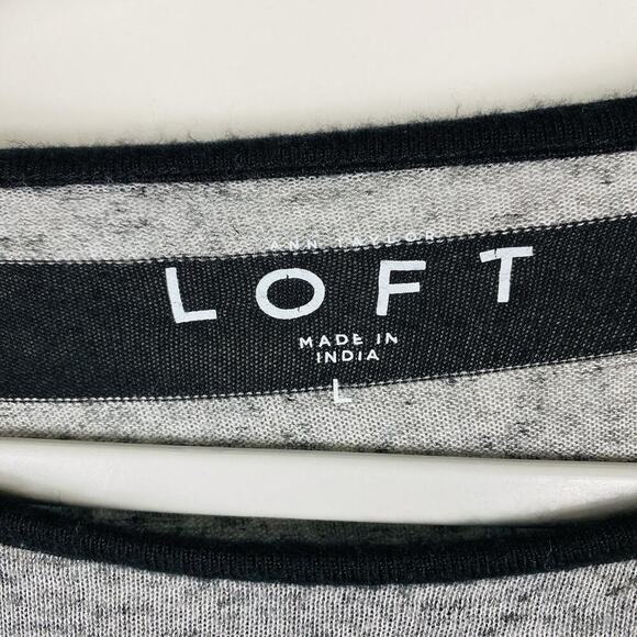 Ann Taylor LOFT Size Large Striped Ruffle Sleeve Top Black Gray Linen Blend - Picture 4 of 4